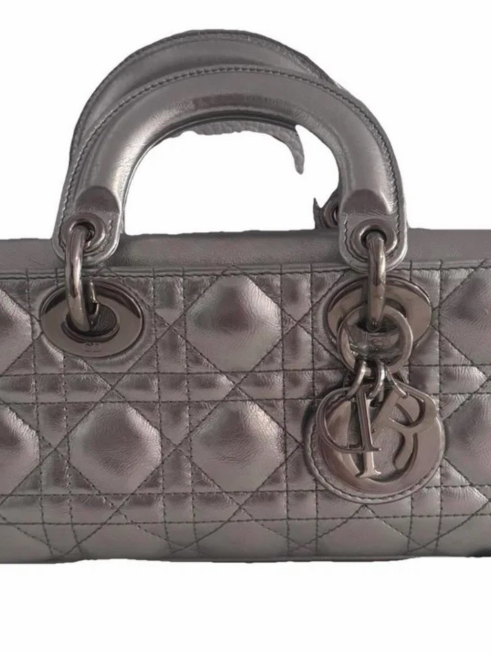 Dior Quilted Top-Handle Satchel in silver